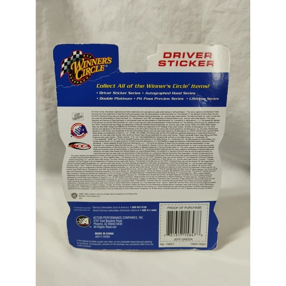 2002 NASCAR Winners Circle Jeff Green #30 Driver Sticker 1:64 Looney Tunes Daffy